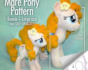DIY Mare Pony, Unicorn, Pegasus - Plush Sewing Pattern - 2 Sizes Large(13in) + Beanie - INTERMEDIATE