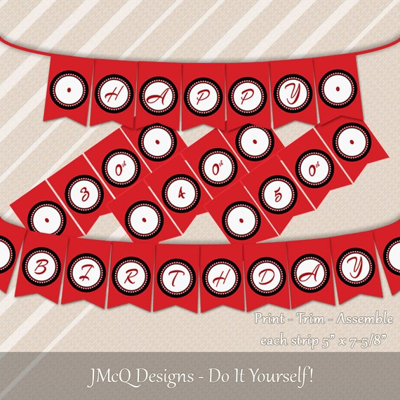 Printable Happy 30th 40th 50th Birthday Party Banner Red Etsy