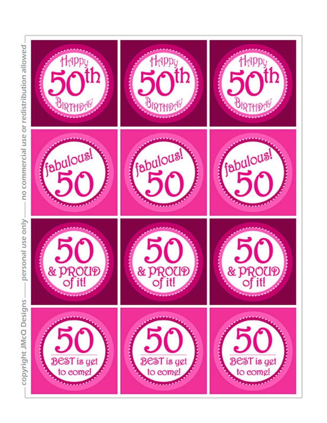 Printable 50th Birthday Cupcake Toppers - Fiftieth BD Party Hot Pink ...
