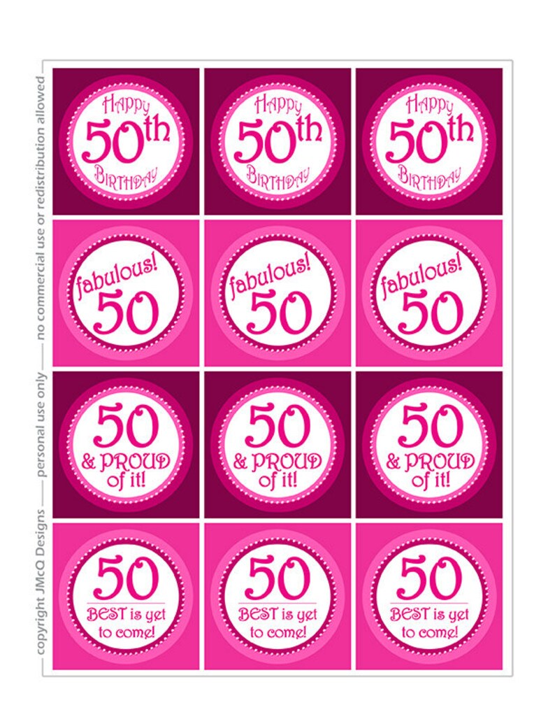 Printable 50th Birthday Cupcake Toppers - Fiftieth BD Party Hot Pink ...