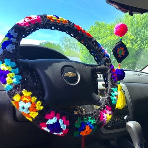 Set of Bohemian hippie car gear, a steering wheel cover, gear shift and car tassel, great for you, great gift for your favorite hippies