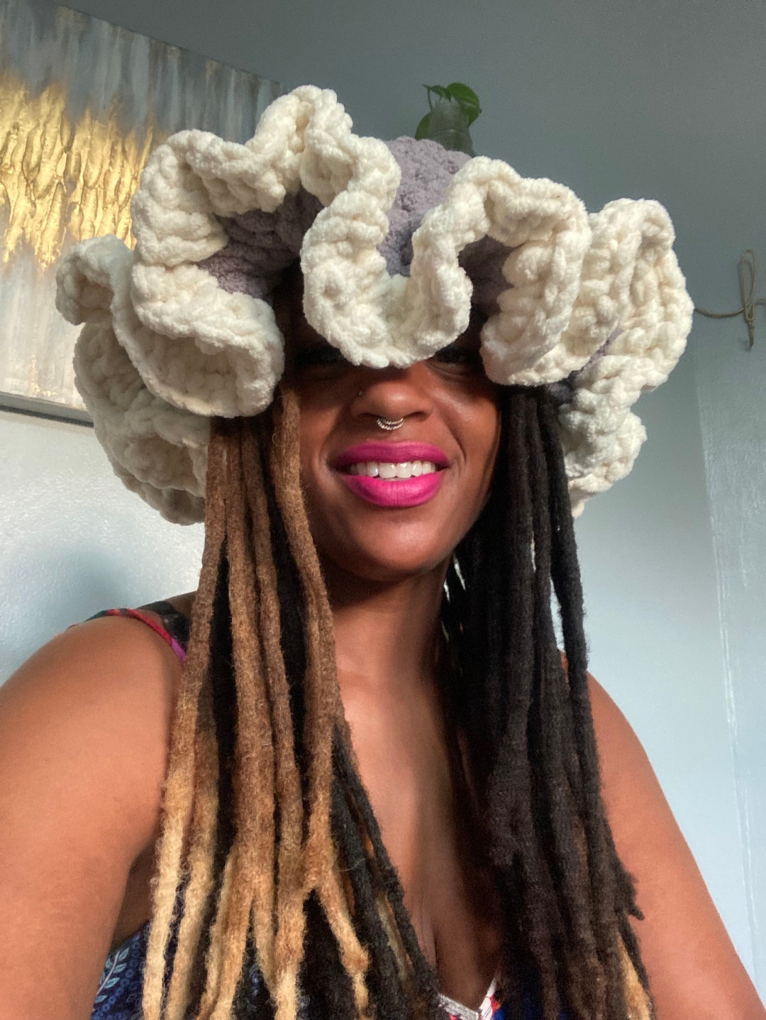 Crocheted Ruffle Hat, Shown in Grey With Crème Brim, Dm for Color ...