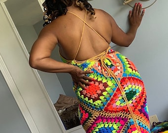 Square Granny Maxi Dress Crochet Pattern