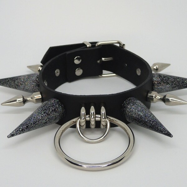 Bling Collar Halsband mit großen Ring blacksilver