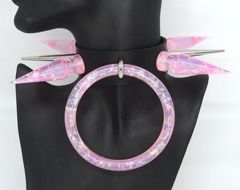 XXL-Spikes Collar crystal pink black