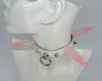 READY TO SHIP Collar pinkcrystal spikes size s