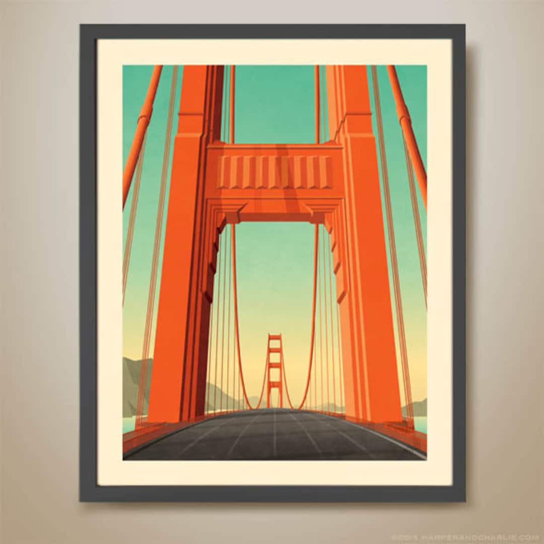 Golden Gate Bridge. San Francisco Print. USA. Art Deco Bridge. California  Poster. - Etsy