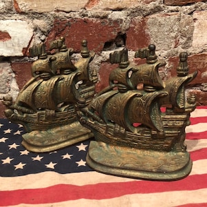 Vintage Brass Ship Bookends