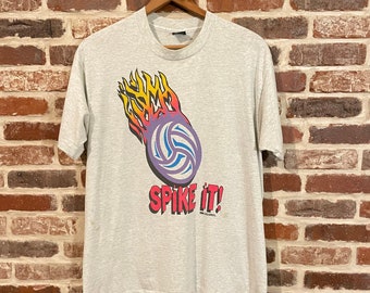 Vintage Volleyball Spike It! T Shirt Gray T Shirt Size XLarge