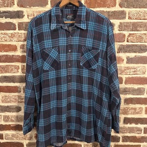 Vintage Faded Teal and Black Flannel Shirt by Redstone Sportswear XXL Tall