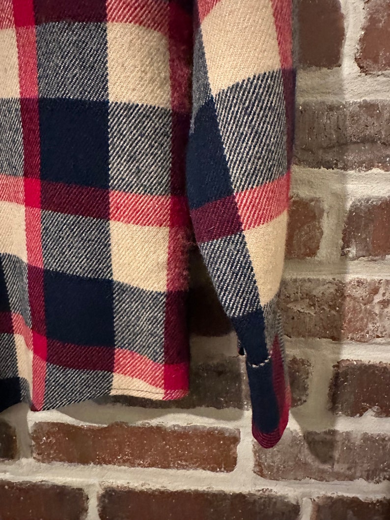 Vintage Friendship Navy Blue Red White Plaid Check Long Sleeve Flannel Shirt