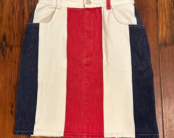 Vintage A. Byer California Red White and Blue Denim Skirt Womens Western Skirt with Talon  Zipper Size 7  Made in USA