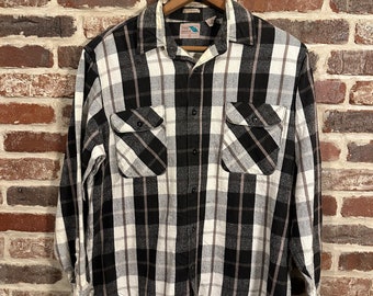 Vintage Black and White Heavy Flannel Shirt by Pine Grove Large