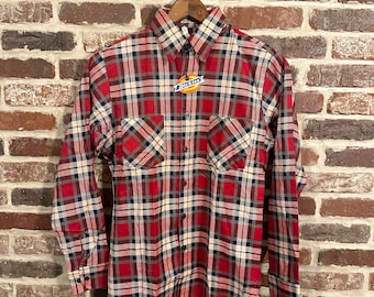 Vintage Deadstock Dickies Work Flannel Red White and Blue Dickies Flannel Shirt Small