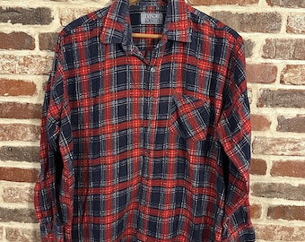 Vintage Hemingway Traders Flannel Shirt Red and Navy Blue Flannel