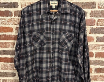 Vintage Trails End Dark Gray and Black Flannel Unisex Flannel Size Large