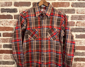 Vintage Deadstock Dickies Flannel Brown and Red Dickies Flannel Shirt Medium