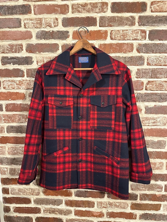 Vintage Pendleton Red and Navy Blue Heavy Wool Coa