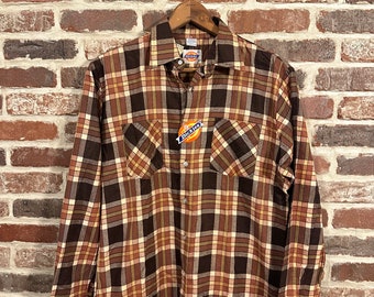 Vintage Deadstock Dickies Work Flannel Brown and Tan Dickies Flannel Shirt Medium