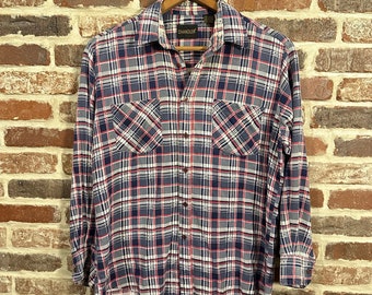 Vintage Chandler Flannel Shirt Red and Navy Blue Check Flannel Size Medium