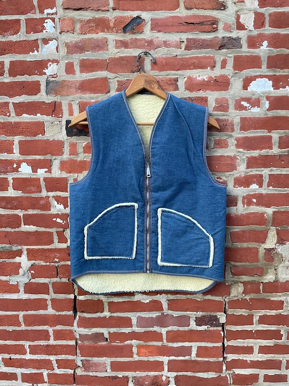 Vintage Denim Sherpa Lined Vest Super Soft Denim V