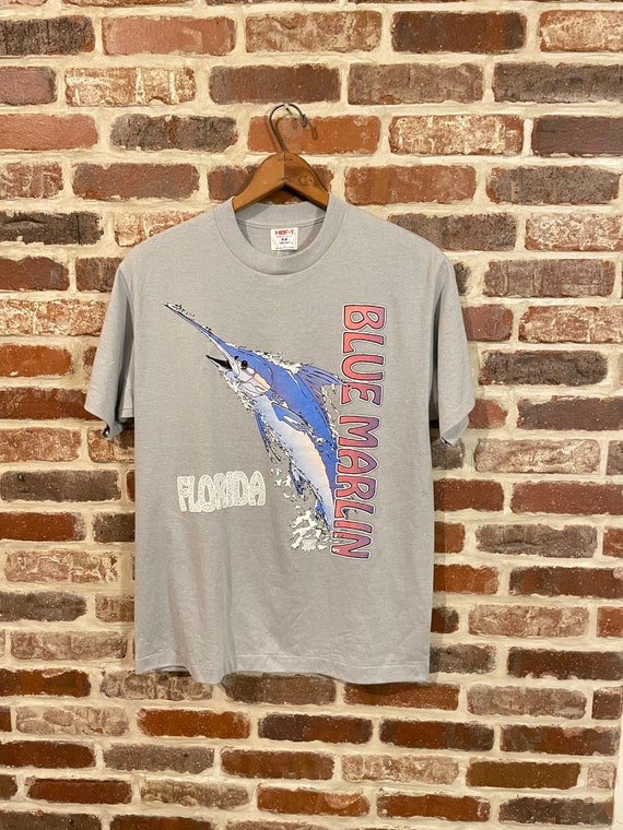 goldfindsvintage Vintage Blue Marlin Florida T Shirt Made in USA Fish T Shirt Large Puff Paint