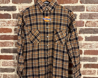 Vintage Deadstock Dickies Flannel Shirt Brown and Navy Blue Check Flannel Shirt Small