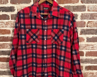 Vintage Rugged Brand Flannel Shirt Red Flannel Unisex Flannel Shirt Size XL