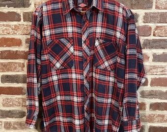 Vintage Red and Navy Blue Flannel Shirt by Big Yank Size Medium