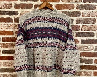 Vintage 90s Eddie Bauer Cat Sweater 1980s 1990 Birdseye Wool 