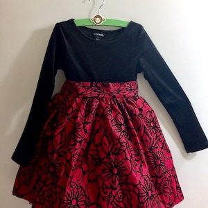 Black Red Velvet Flower Girl Dress Brocade Embroidery Toddler Long Sleeves Birthday Christmas Party 5 6 year old Preppy Formal Evening Gown