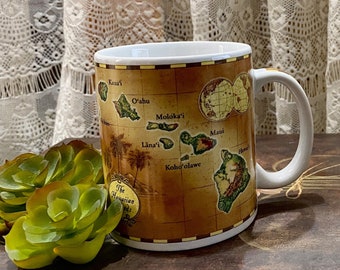 Hawaii-Inseln Vintage Karte Tasse Kaffee Tee Aloha Traveler es Gift Tourist Urlaub Memorabilia Historische Ethnische Küche Dekor Traditionell