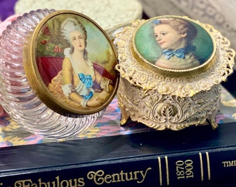 18th Century Art Jewelry Box French Jar Vanity Decor Victorian Lady Portrait Queen Marie Antoinette Renaissance Container Vintage Bride Gift