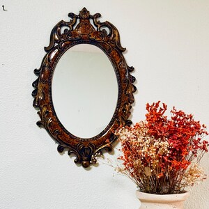 Baroque Oval Mirror Antique Gold Vanity Boudoir Scrolled Leaf Hollywood Regency French Colonial Rococo Victorian Wall Hanging Wedding Decor