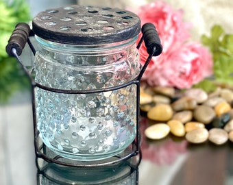 Hobnail Glass Jar Wire Basket Container Lidded Rustic Kitchen Farmhouse Decor Industrial Vase Country Cottage Vanity Flower Bathroom Display
