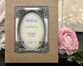 Victorian Roses Picture Frame Photo Tabletop Wall Hanging Burlap Floral Shabby Chic Vanity Boudoir French Wedding Bride Room Decor Dresser