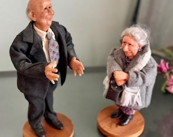 Großeltern Älteres Paar Puppe Richard Simmons Onkel Tante Geschenk Ehemann Frau Jahrestag Regal Figurine Opa Schrullig Dekor Familie