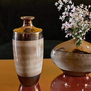 Brown Vases Ceramic Metallic Pottery Short Neck Tall Vase Oval Vessel Geometric Contemporary Home Decor Side Table Wedding Vanity Shelf Gift