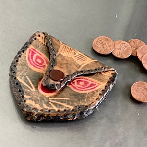 Katze Punzierter Leder Geldbeutel Indien Tiger Gesicht Löwe Western Braun Geldtasche Brieftasche Mini Geldbörse Kinder Tier Land Western Reisende Volkskunst