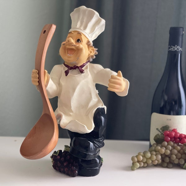 French Fat Chef Wine Bottle Holder Recipe Book Statue Bar Kitchen Waiter Butler Humorous Gift Figurine Bistro Italian Cook Cafe Display Bake