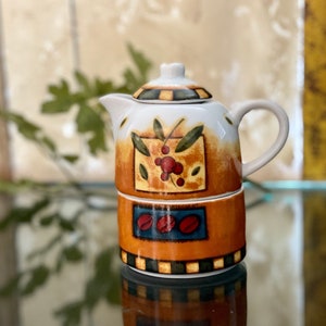 Kaffeesahne Zuckerdose stapelbar Französisch Midcentury Moderne Keramik Milchkännchen Minikrug Retro Küche Frühstück Ahornsirup Servieren