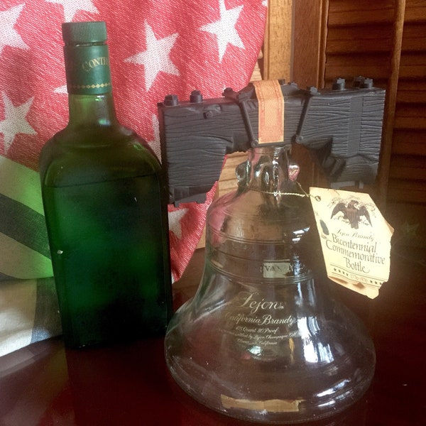 Glass Bell Bottle 1976 Lejon Brandy Liberty Commemorative Bicentennial Decanter Old Whiskey Liquor Collectible USA American Spirit Bar Decor