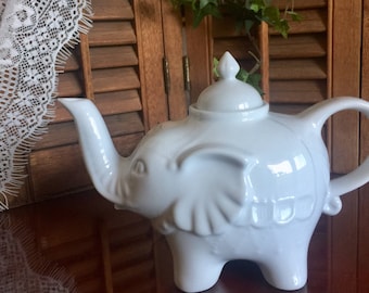 Ceramic Elephant Teapot White Pitcher Ethnic Kitchen Decor Breakfast Tea Coffee Milk large Creamer Party Serving Pot Hostess Gift Indian