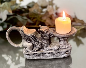 Manticore Griffin Candle Holder Metal Myth Gift Gothic Decor Medieval Shelf Figurine USSR Mythical Animal Dragon Film Prop Rustic Gryphon