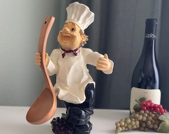 French Fat Chef Wine Bottle Holder Recipe Book Statue Bar Kitchen Waiter Butler Humorous Gift Figurine Bistro Italian Cook Cafe Display Bake