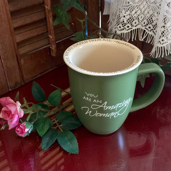 Green Mug Woman Mother Birthday Coffee Cup Tea Feminist Daughter Girlfriend Retirement Gift Inspirational Quote Christian Proverbs Spiritual