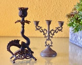 Chinese Dragon Metal Candle Holder Scrolled Taper Candelabra Ornate Serpent Snake Myth Asian Gift Gothic Shelf Decor Folk Ethnic Figurine