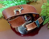Native American Leather Belt Brown Tan Navajo Indian Costume Southwestern Silver Buckle Metal Animal Cowboy Cowgirl Festival Hippie Western