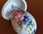 Limoges Proposal Trinket Ring Box Rose Bouquet Floral Porcelain Egg Casket Hand Painted France Signed House Of Goebel Vanity Display