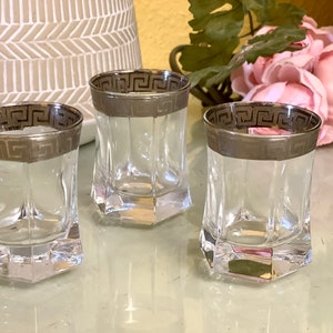 Crystal Shot Glass Tequila Shooters Vodka Retro Barware Liquor Alcohol Serving Bartender Gift Bar Cart Drink Party Pub Midcentury Greek Key